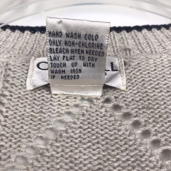 Carroll Reed Vintage Sweater V-Neck Open Knit Linen Cotton Blend Tan Size Medium - Picture 8 of 8